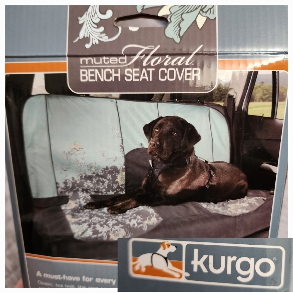 Kurgo Muted Floral Bench Seat Cover for Dogs - Blue and Gray 55" Wide